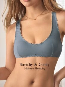 Ocili Sutiã Feminino de Algodão Confortável e Macio, Material Natural, Mini Cup, para Dormir, Lazer e Uso Diário - Azul - Visão 1