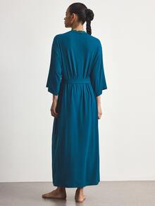 Ocili Modal Comfortable Lace Women's Loungewear Robe - Teal Blue - View 3