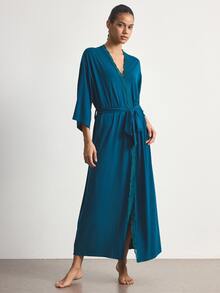 Ocili Modal Comfortable Lace Women's Loungewear Robe - Teal Blue - View 6