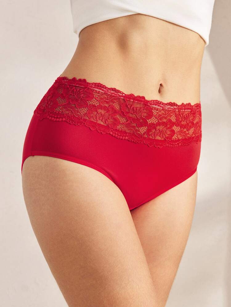 Ocili Comfortable Contrast Lace Women's Fashion Briefs Bridallingerie - Red - View 3