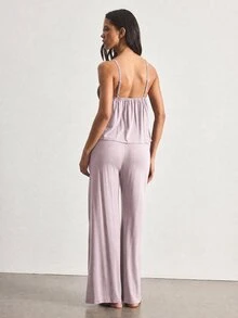 Ocili 女款舒適莫代爾針織蕾絲V領背心與長褲睡衣套裝 - 粉色 - 查看 2