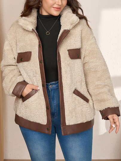 Comfylo Women's Plus Size Lapel Long Sleeve Plush Jacket Hiking Business Autumn Casual Women's Winter Coat