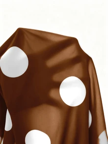 Elenzga Plus Size Women Classic Polka Dot Print Ruffle Off-Shoulder Blouse - Mocha Brown - View 4