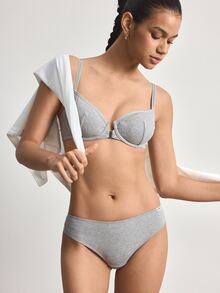 Ocili 2pcs Front Closure Underwire Push-Up Bra Set With Side-Boob Support - Grey - View 4