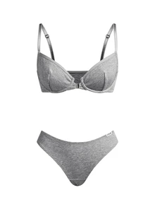 Ocili 2pcs Front Closure Underwire Push-Up Bra Set With Side-Boob Support - Grey - View 6
