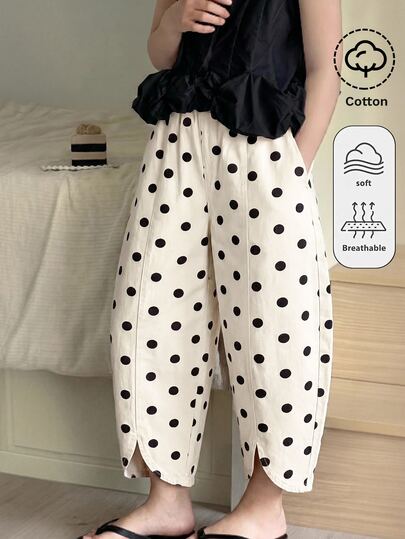 SHEIN Celana Panjang Denim Longgar Motif Polkadot Aprikot untuk Remaja Perempuan, Cocok untuk Halloween, Piala Dunia, Wisuda, Kasual, Kembali ke Sekolah, Musim Panas, Musim Dingin, dan Musim Gugur.