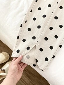 SHEIN Tween女孩女童波點杏色牛仔寬鬆鬱金香腿褲，適合萬聖節、世界盃、畢業季、休閒、返校季、夏冬秋季穿著 - 彩色 - 查看 4