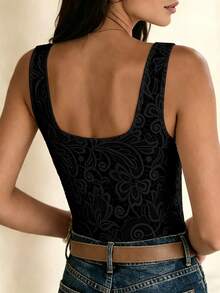 SHEIN LUNE 女款蕾絲休閒百搭日常穿著上衣 - 黑色 - 查看 2