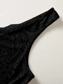 SHEIN LUNE 女款蕾絲休閒百搭日常穿著上衣 - 黑色 - 查看 3