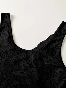 SHEIN LUNE 女款蕾絲休閒百搭日常穿著上衣 - 黑色 - 查看 5