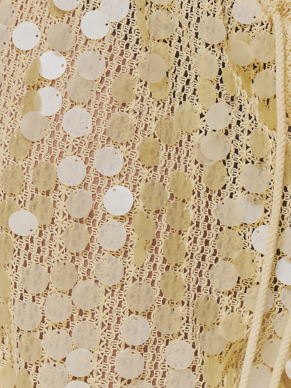 Verzierte Pailletten Hose mit niedrigem Bund und weitem Bein in Gelb, verstellbarer Kordelzug, Häkel-Cover-Up, Frühling Sommer Urlaub Ferien Boho Ibiza elegant