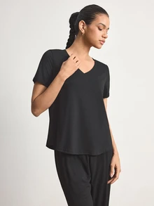 Ocili Women's Spring/Summer Fashion Minimalist Black & Two-Tone V-Neck Knit Loungewear Top 2-Piece Set - Multicolor - View 6