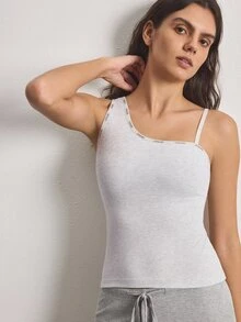 Ocili 1pc Women's Letter Trim Rayon Base Layer Top - Light Grey - View 6