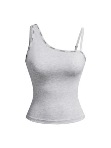 Ocili 1pc Women's Letter Trim Rayon Base Layer Top - Light Grey - View 8