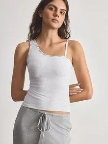 Ocili 1pc Women's Letter Trim Rayon Base Layer Top - Light Grey - View 5