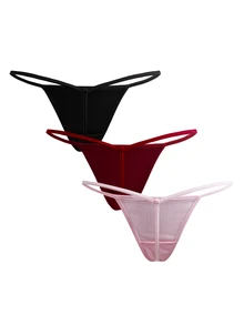 Ocili 3件套女士简约纯色性感丁字裤套装 - 彩色 - 查看 2
