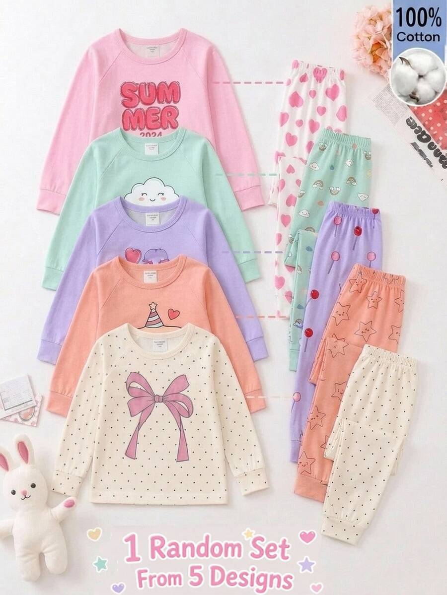 Tween Girls Long Sleeve Raglan Sleeve Fitted Pajama Set, Suitable For Autumn/Winter - Multicolor - View 1