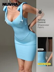 Nuvra Light Blue Sexy High Elastic Bodycon V-Neck Backless Braided Thick Strap Regular Women's Bandage Mini Dress Night Out Summer - Blue - View 5