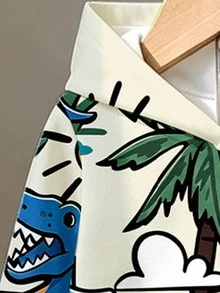 SHEIN (隨機發貨 3 款中的 1 款) 嬰兒男童可愛休閒日常款 太陽椰子樹恐龍拼接條紋圖案 基本款連帽衛衣與運動長褲套裝 - 彩色 - 查看 4
