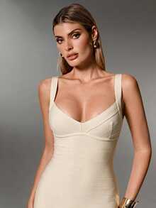 Nuvra Sexy Black Knit Spaghetti Strap Sleeveless Bodycon Mini Dress For Party And Holiday - White - View 5