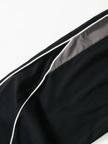 SHEIN 青少年男孩休閒拼接彈性腰寬鬆直筒長褲，街頭風沙灘開學穿搭 - 黑色 - 查看 6