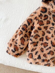 LMoss Kids Baby Girl Knitted Leopard Print Faux Fur Hooded Casual Jacket, Thermal Lined Brushed Thick Style, Suitable For Winter - Coffee Brown - View 6