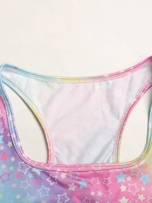 SHEIN 青少年女孩針織馬卡龍色星星印花露背背心與單車短褲2件組，適合瑜伽、運動、學校運動會、返校 - 彩色 - 查看 8