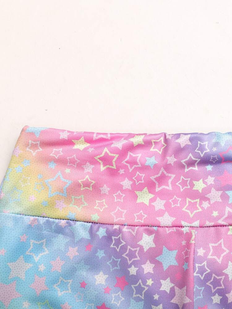 SHEIN Tween Girls Knit Macaron Color Star Print Back Cutout Tank Top And Biker Shorts 2pcs Set, Suitable For Yoga, Sports, School Sports Meet, Back To School - Multicolor - View 7