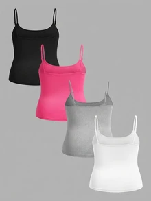 SHEIN EZwear 4pcs/Set Plus Size Women's Tight Casual Cami Tops, Suitable For Summer Back To School - Multicolor - View 2