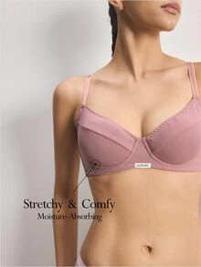 Ocili 1pc High-Grade Gray Seamless Lightly Padded Underwire Bra With Side Support For Women - Pink - View 1