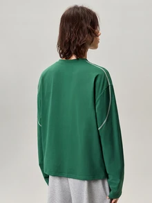 Men's Geometric Print Contrast Stitching Crew Neck Long Sleeve Casual T-Shirt - Green - View 3