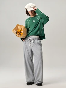 Men's Geometric Print Contrast Stitching Crew Neck Long Sleeve Casual T-Shirt - Green - View 7
