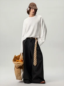 Vaulklash Men's Casual Everyday Commute Simple Solid Color Drop Shoulder Loose Rolled Hem Cropped T-Shirt, Spring/Autumn Cotton - White - View 2