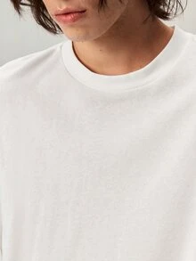 Vaulklash Men's Casual Everyday Commute Simple Solid Color Drop Shoulder Loose Rolled Hem Cropped T-Shirt, Spring/Autumn Cotton - White - View 7