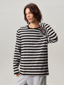 Vaulklash Men Round Neck Striped Tee, Summer, Fall, Long Sleeve Top - Multicolor - View 5