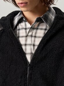 Men's Casual Fashion Street Two-Tone Zip-Up Hooded Teddy Fleece Long Sleeve Jacket, Autumn/Winter - Multicolor - View 9