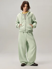 Vaulklash Men's Solid Color Zip-Up Hoodie And Drawstring Waist Sweatpants Set,Fleece, Fall Winter Clothes - Mint Green - View 3