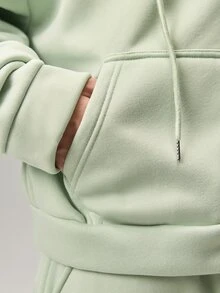 Vaulklash Men's Solid Color Zip-Up Hoodie And Drawstring Waist Sweatpants Set,Fleece, Fall Winter Clothes - Mint Green - View 8