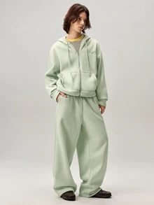 Vaulklash Men's Solid Color Zip-Up Hoodie And Drawstring Waist Sweatpants Set,Fleece, Fall Winter Clothes - Mint Green - View 4