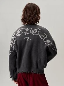 Vintage Distressed Crew Neck Pullover Sweater For Men, Fall Winter - Grey - View 3