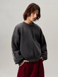 Vintage Distressed Crew Neck Pullover Sweater For Men, Fall Winter - Grey - View 7