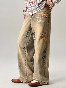 Vaulklash Men's Loose Fit Distressed Pocket Design Wide Leg Casual Jeans Baggy Jeans Y2k Oversized Jeans College Hang Out Urban Street - Light Wash - View 5