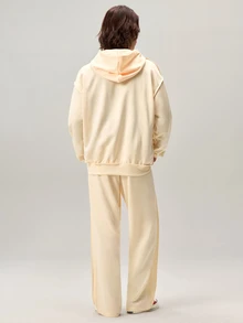 Vaulklash Men's Casual Solid Color Hoodie And Sweatpants Set - Apricot - View 2