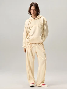 Vaulklash Men's Casual Solid Color Hoodie And Sweatpants Set - Apricot - View 3
