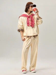 Vaulklash Men's Casual Solid Color Hoodie And Sweatpants Set - Apricot - View 5
