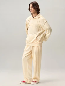 Vaulklash Men's Casual Solid Color Hoodie And Sweatpants Set - Apricot - View 4