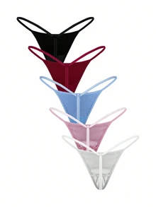 Ocili 5pcs/Pack European & American Style Thong Panties, Yoga Thong Underwear, Ultra-Thin Single-String Sexy Invisible Non-Chafing Comfortable - Multicolor - View 2