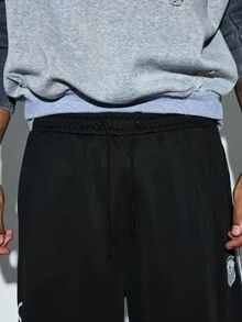 Modcrash Men's Drawstring Waist Colorblock Casual Versatile Daily Wear Long Pants - Black - View 9