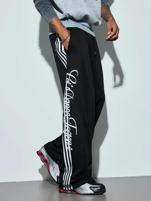 Modcrash Men's Drawstring Waist Colorblock Casual Versatile Daily Wear Long Pants - Black - View 1