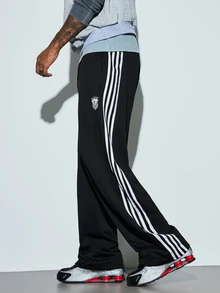 Modcrash Men's Drawstring Waist Colorblock Casual Versatile Daily Wear Long Pants - Black - View 4